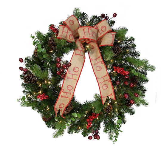 6 Pack: 30" Pre-Lit Red Berry & Pine Wreath with Bow
